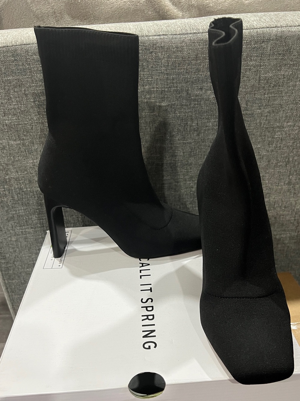 Call It Spring Black Stretch Sock Ankle Boots with High Block Heel